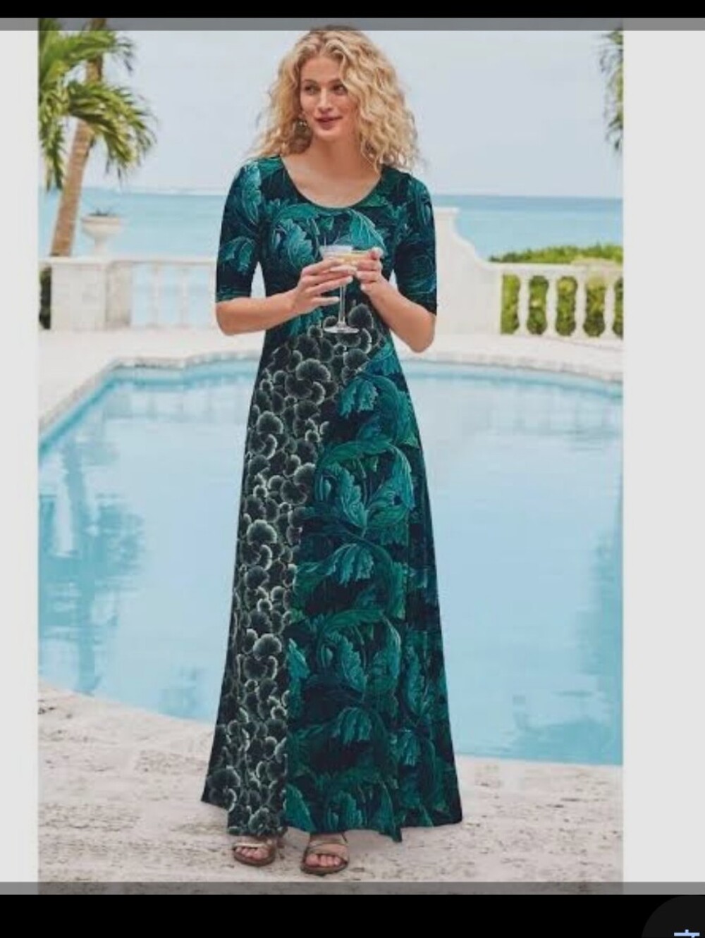 Soft Surroundings NWOT Teal Green Tropical Maxi Dress